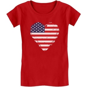 image:imageTstars Fitted Tee for Girls 4th of July Valentines Shirt  Patriotic American Cute Kids Heart Graphic Horse TShirtRed