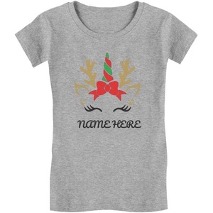 image:imageTstars Unicorn Reindeer Christmas Personalized Youth Kids Girls Fitted TShirtGray