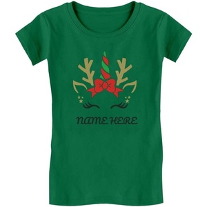 image:imageTstars Unicorn Reindeer Christmas Personalized Youth Kids Girls Fitted TShirtGreen