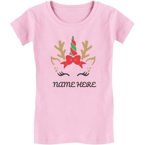 image:imageTstars Unicorn Reindeer Christmas Personalized Youth Kids Girls Fitted TShirtPink