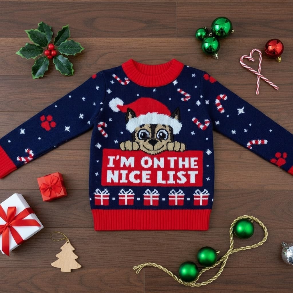 image:imageIm On The Nice List Paw Patrol Chase Toddler Ugly Christmas Sweater Holiday Pullover for Toddler for Boys and GirlsChase  Multicolor