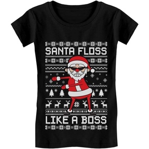 image:imageTstars Santa Floss Like a Boss Funny Ugly Christmas Sweater Girls Fitted Toddler TShirtBlack
