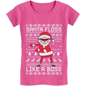 image:imageTstars Santa Floss Like a Boss Funny Ugly Christmas Sweater Girls Fitted Toddler TShirtWow Pink