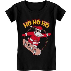 image:imageTstars Skater Santa Claus Ho Ho Ho Ugly Christmas Toddler Kids Girls Fitted TShirtBlack