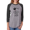 image:imageTstars Crazy Pug Lady Gift for Dog Lover Funny 34 Women Sleeve Baseball Jersey ShirtBlackGray