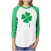image:imageTstars Womens St Patricks Day Raglan Shirt Lucky Irish Clover 34 Sleeve Baseball TeeGreen Clover  GreenWhite