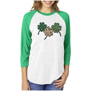 image:imageTstars Womens St Patricks Day Raglan Shirt Lucky Irish Clover 34 Sleeve Baseball TeeThree Clover  GreenWhite