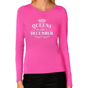 image:imageTstars Birthday Gift for Women  QUEENS Are Born In December Women Long Sleeve TShirtPink