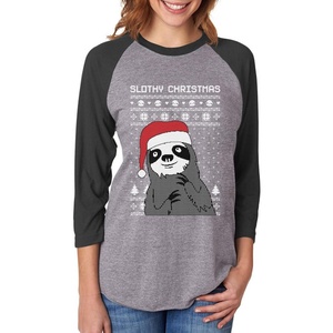 image:imageTstars Slothy Christmas Ugly Christmas Sweater 34 Women Sleeve Baseball Jersey ShirtBlackGray