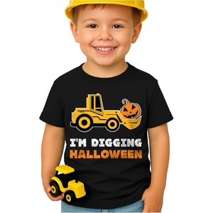 image:imageTstars Bulldozer Pumpkin Face Halloween Shirt  Toddler Boys Construction TShirt for Kids Trick or Treat OutfitDigging  Black