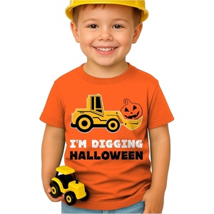image:imageTstars Bulldozer Pumpkin Face Halloween Shirt  Toddler Boys Construction TShirt for Kids Trick or Treat OutfitDigging  Orange
