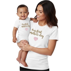 image:imageTstars First Mothers Day Mom Baby Matching Shirts Mommy and Me Outfit Set  Soft cotton mommy and me matching set great for first Mothers Day baby shower new mom family photo giftHeart F  White Mom  White Baby