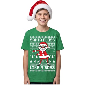 image:imageTstars Santa Floss Dancing Shirt Kids Youth Boy Girl Reindeer Christmas  Soft cotton flossing santa tee great for Christmas ugly sweater party dance humor youth boys girls giftFloss  Green