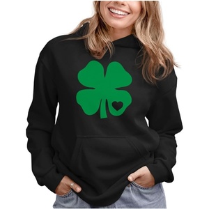 image:imageTstars St Patricks Day Hoodie Women Teen Girls Irish Shamrock Pullover  Cozy fleece shamrock hoodie great for St Patricks Day Irish party leprechaun fun lucky clover women giftHeart Clover  Black