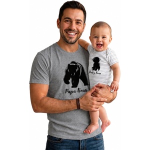 image:imageTstars Papa Bear Dad Baby Matching Shirt Bodysuit Funny Fathers Day Set  Soft cotton matching daddy and me set great for Fathers Day new dad baby shower family photo giftPapa Bear  Dad Gray  Baby GrayWhite